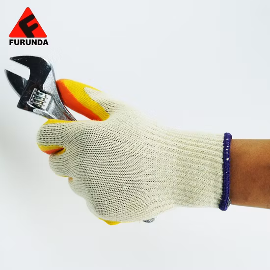 Guantes de algodón directos de fábrica Guantes de trabajo de seguridad con agarre áspero recubiertos con palma de goma de látex suave