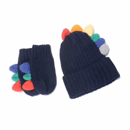 Gorro de punto para niños, conjunto de guantes, gorro más cálido de invierno con dibujos animados, gorros de moda para bebés y niñas
