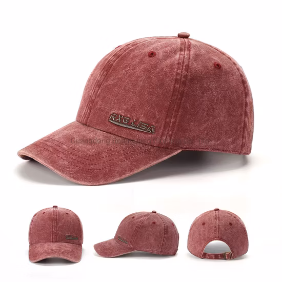 Venta al por mayor, gorra de béisbol lavada con bordado de letras Vintage de algodón de 6 paneles para hombres y mujeres, sombrero de verano