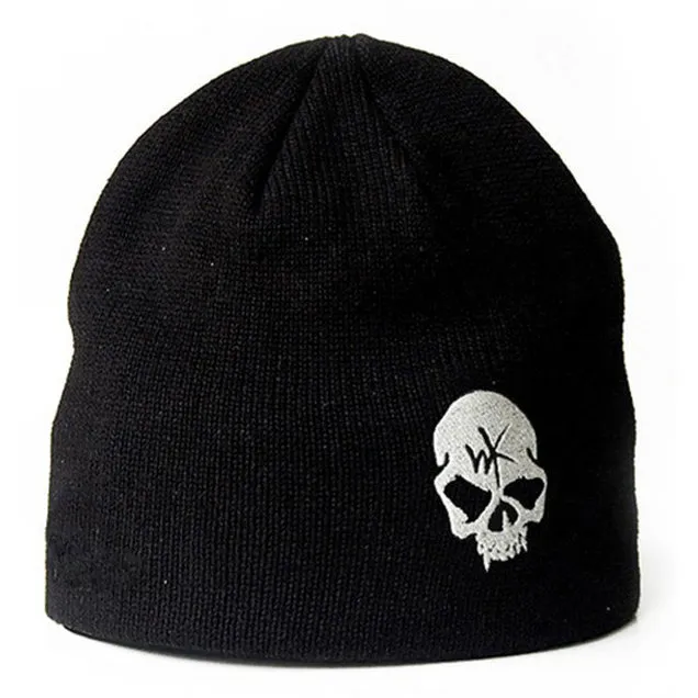 Gorro de punto liso cálido personalizado con estampado clásico de bordado de calavera unisex para hombres y mujeres de moda