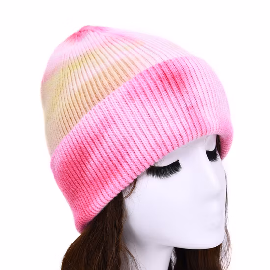 Gorros de punto con gorro de invierno Tie Dye con gorro cálido para mujer POM POM